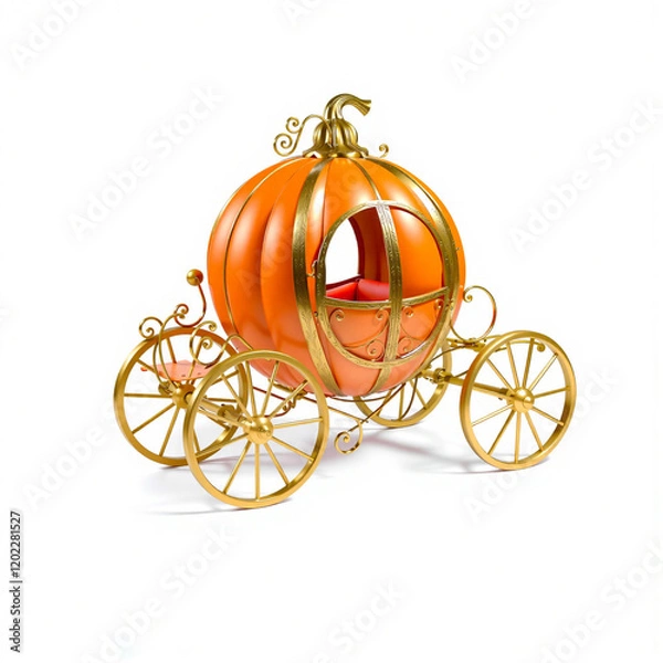 Fototapeta A gold-and-orange pumpkin-shaped carriage with ornate scrollwork. Ideal for fairytale themes or children?s stories.
