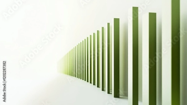 Fototapeta Abstract green bars creating a perspective illusion on a bright background.