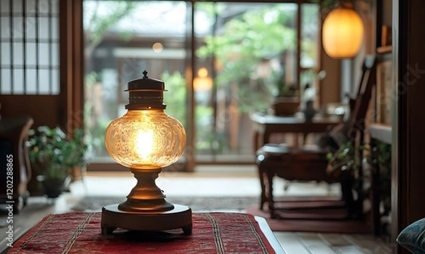 Obraz A warm vintage lamp with an intricate design illuminates a cozy interior space