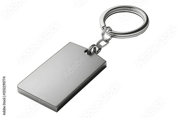 Fototapeta silver metal keychain with rectangular blank tag isolated png transparent background