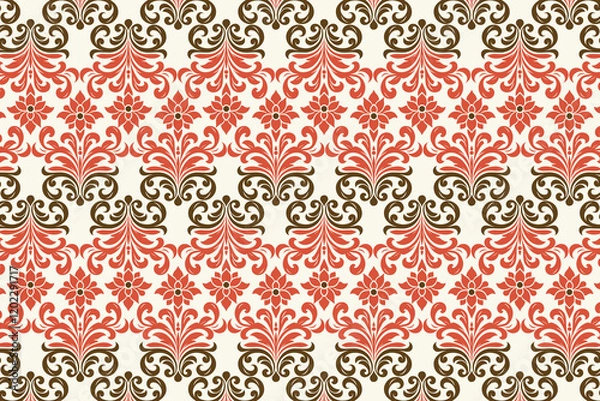 Fototapeta seamless floral pattern with intricate ornamental flower and leaf motifs suitable for textile fabric wallpaper vintage fashion design creative projects and artistic backgrounds
