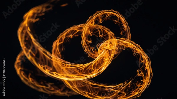 Fototapeta Flames background. Twisting spiral flame glows intensely against a dark background, showcasing dynamic motion and mesmerizing light. Perfect for abstract and dramatic visuals.