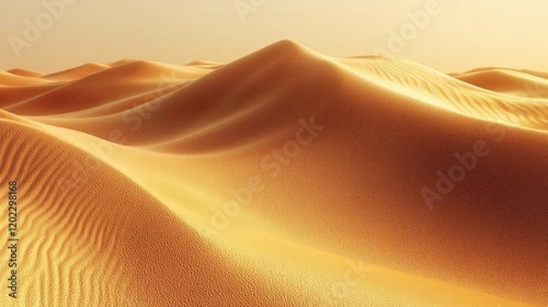 Obraz Golden desert dunes under warm sunset light with rippling sand patterns