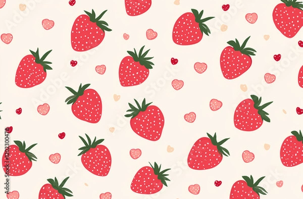 Fototapeta Cute and bright strawberry pattern on a beige background 