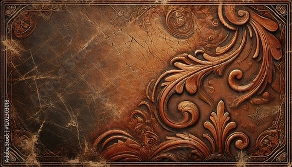 Fototapeta A detailed and realistic vintage leather texture with aged brown tones and a rough, grunge surface. The design emphasizes a weathered, antique appearance 