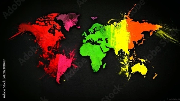 Fototapeta Vibrant World Map: A Colorful Splash of Global Unity