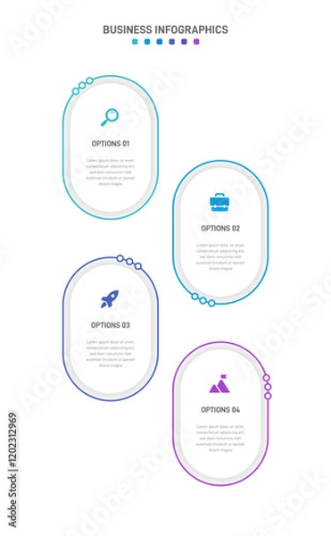 Fototapeta Vertical progress bar featuring 4 arrow-shaped elements, symbolizing the four stages of business strategy and progression. Clean timeline infographic design template. Vector for mobile presentation.