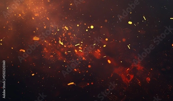 Fototapeta Fiery Embers and Particles Floating Over Black Background, Dark Cinematic Atmosphere with Slow-Motion Fire Sparks, Red Ash Swirls, and Orange Glow from Flames