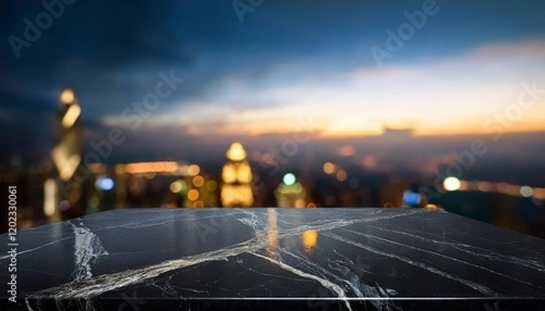 Obraz empty black marble stone desk pinnacle and blur glass