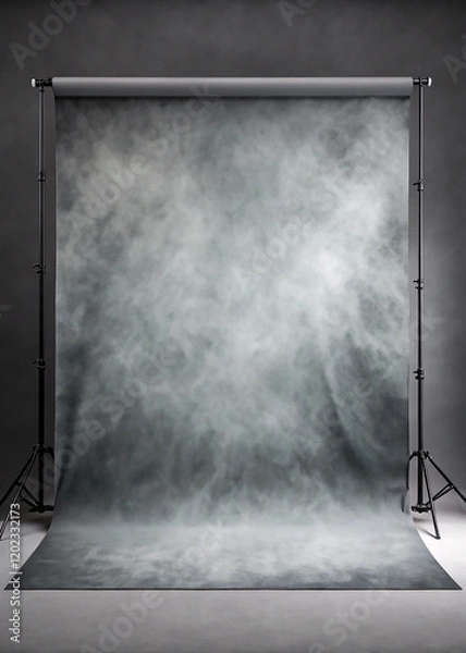 Fototapeta Gray photo backdrop with a smooth, misty texture, creating a dark, ethereal feel, ideal for creative photography.