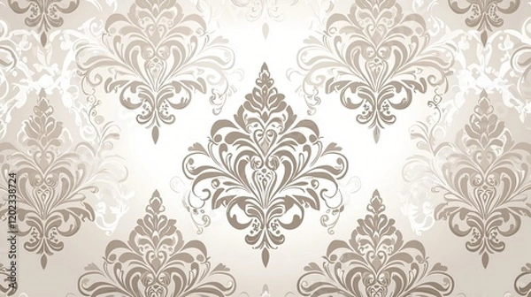 Fototapeta Elegant beige and white damask pattern background.
