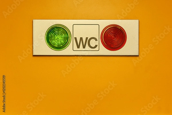 Obraz Toilet Availability Indicator Panel with Green and Red Lights on Yellow Background – WC Occupied or Free Signal