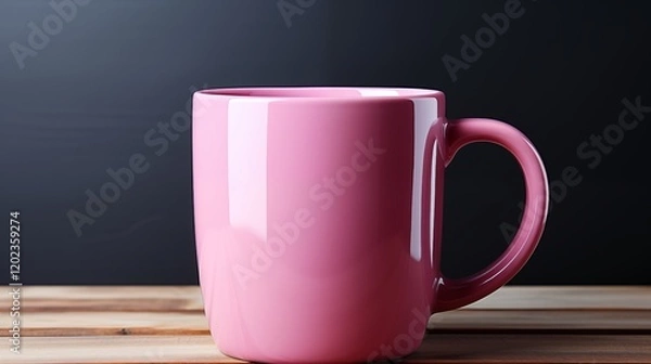 Fototapeta Elegant pink ceramic coffee mug with a glossy finish isolated on white, studio view.