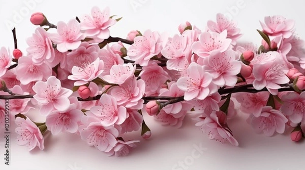 Fototapeta Vibrant pink cherry blossom flowers on branches, symbolizing springtime, studio view.