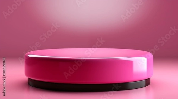Fototapeta A vibrant pink cylinder pedestal with smooth edges, set against a plain background, studio view.