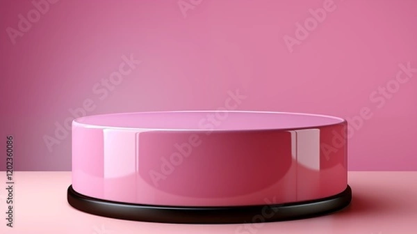 Fototapeta A bold pink podium in a cylindrical shape, ideal for elegant visual presentations, studio view.