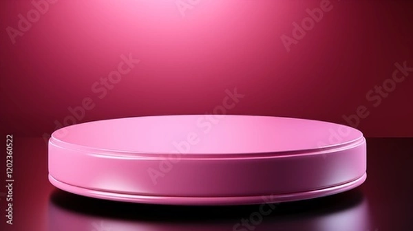 Fototapeta A pastel pink cylinder podium for showcasing modern and minimalist designs, studio view.