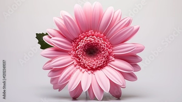 Fototapeta A single pink gerbera daisy in full bloom, isolated on a white background, studio view.