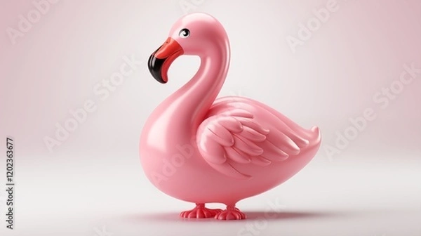 Fototapeta A pink flamingo float resting on crystal-clear water, perfect for sunny day and holiday visuals, studio view.
