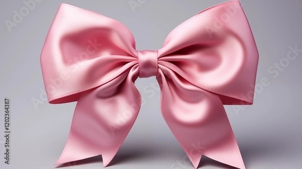 Fototapeta Closeup of a pink ribbon bow with intricate folds, showcasing a shiny and smooth texture, studio view.