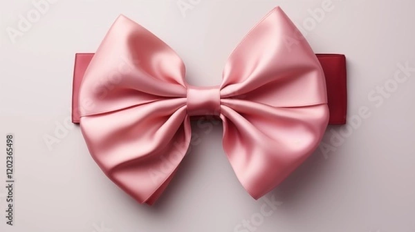 Fototapeta A pink satin ribbon tied into a perfect bow, isolated on a white background, studio view.