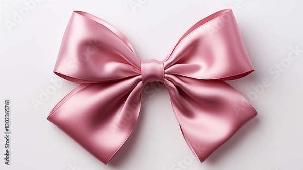 Fototapeta A decorative pink bow tied neatly, placed on top of a luxury gift box, isolated, studio view.