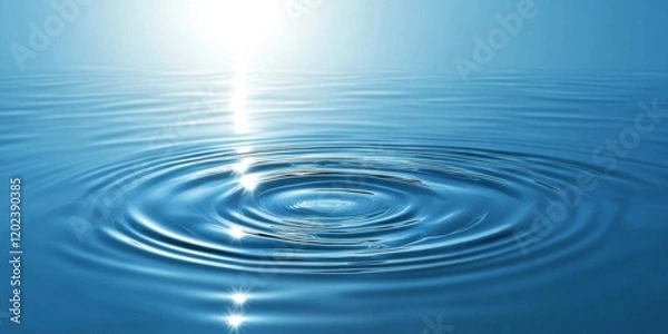 Fototapeta Dynamic water ripples reflecting sunlight on a tranquil blue surface under a bright horizon