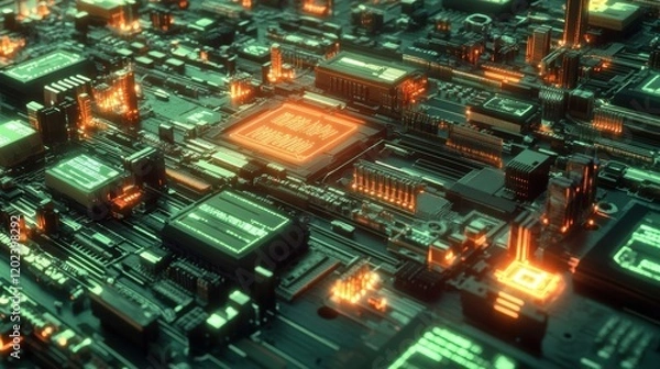 Fototapeta A detailed view of electronic components on an assembly line each piece labeled with its local manufacturer showcasing a commitment to local production networks.