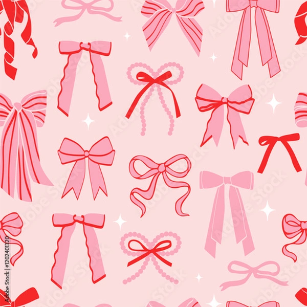 Fototapeta Coquette bow and ribbon seamless pattern