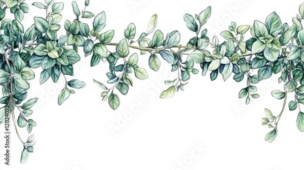 Fototapeta Green Botanical Leaves Border Design for Nature-Themed Projects