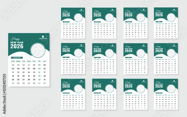 Obraz Wall calendar design for 2026 with 12th month simple design and template.