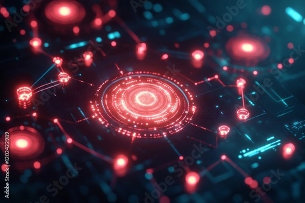 Obraz Abstract Network System Red And Blue Lights