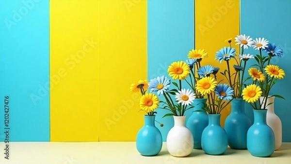 Fototapeta A Cheerful Fusion of Flowers and Geometric Art