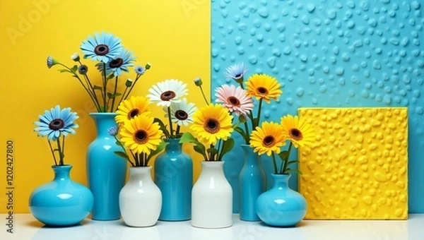 Fototapeta A Cheerful Fusion of Flowers and Geometric Art