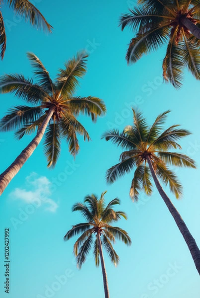 Fototapeta A Blue Sky With Palm Trees