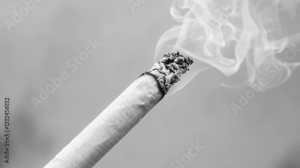 Fototapeta Close-up of a burning cigarette with smoke.
