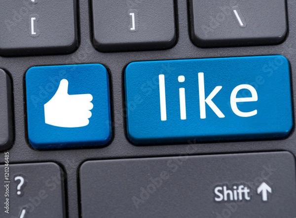 Fototapeta Keyboard with blue like button icon