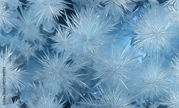 Fototapeta   A stunning seamless texture featuring intricate patterns and reflections on high-quality ice crystals, designed for use in various applications such as game development and visual effects.