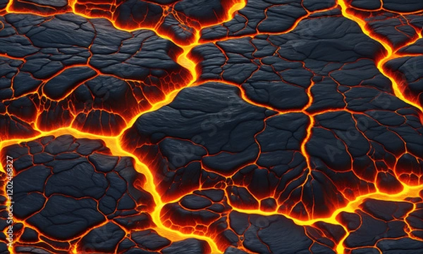 Fototapeta   A stunningly realistic 8K texture of flowing lava with glowing cracks and a bubbling surface.