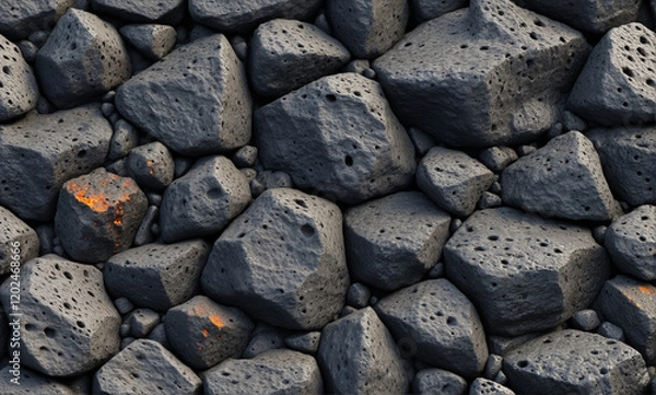 Fototapeta   A highly detailed 8K seamless texture of a volcanic rock with a porous surface and sharp edges.