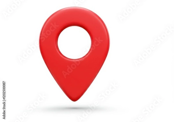 Obraz A 3D illustration of a bright red location pin with a hollow center floating against a white background