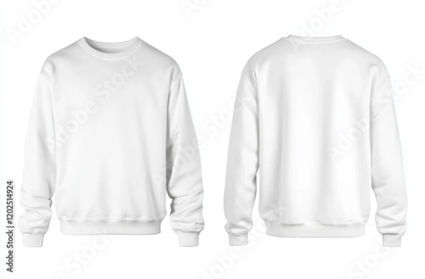Fototapeta Men's white blank sweatshirt template,from two sides, natural shape on invisible mannequin, for your design mockup for print, isolated on white background.