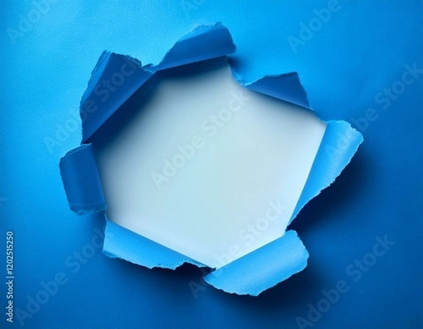 Fototapeta Blue torn sheet of paper with whole space for text