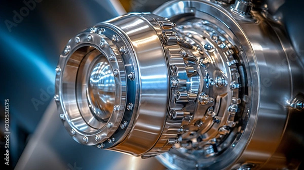 Fototapeta Close-up of wind turbine details at a wind farm showcasing renewable energy in motion with photorealistic lighting and modern blurred background highlighting green energy innovation

