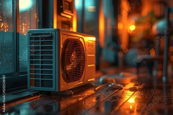 Fototapeta Vintage ac glowing captured in warm ambient lighting creating nostalgic atmosphere