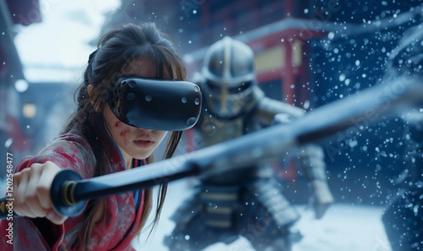 Obraz Samurai Warrior in Virtual Reality Combat