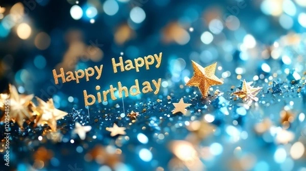 Fototapeta Happy birthday greeting card with stars.