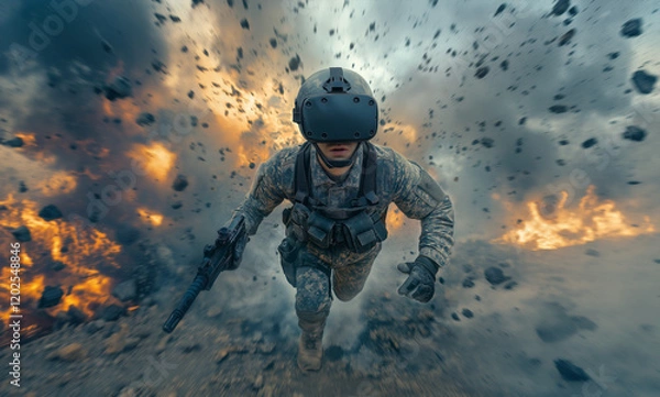 Obraz Soldier in Virtual Reality Combat Scene