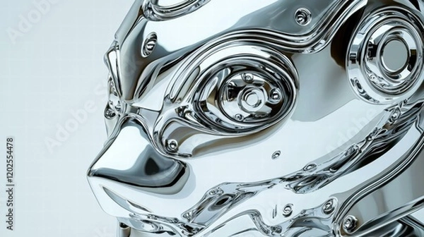 Fototapeta Chrome robot head detail. AI.