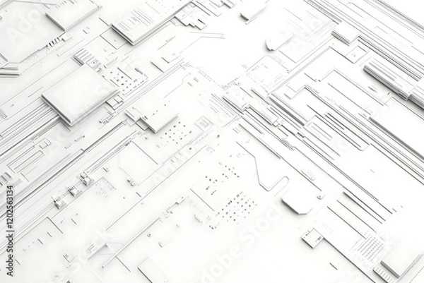 Obraz White geometric modern technology design isolated on a white background